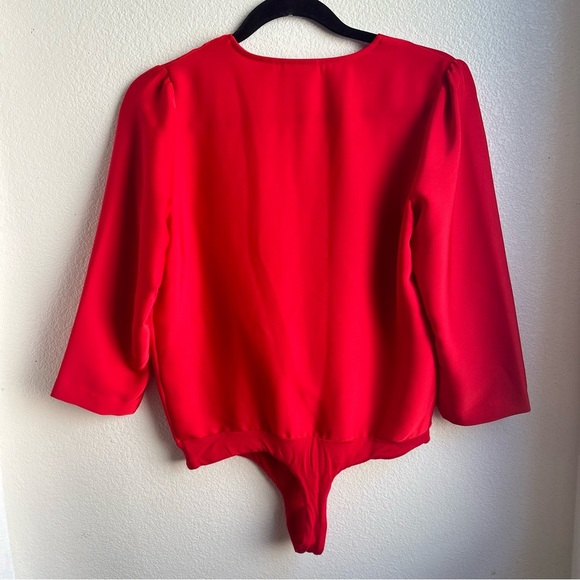 New York and Company | Eva Mendes Red Satin Bodysuit - Picture 3 of 9